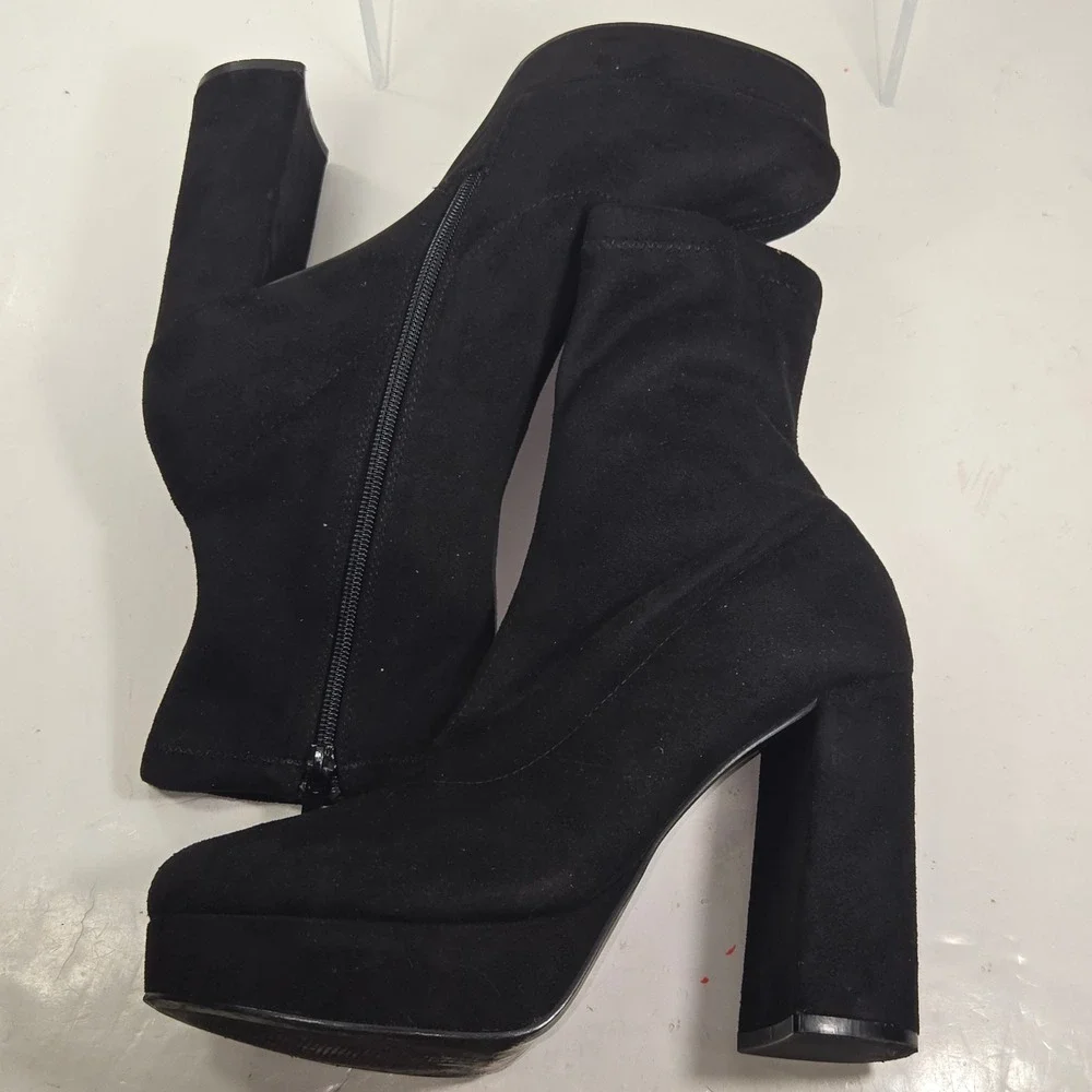 Madden Girl Orchidd Black Fabric Platform Block Heel Ankle Boots Womens‎ 10M
